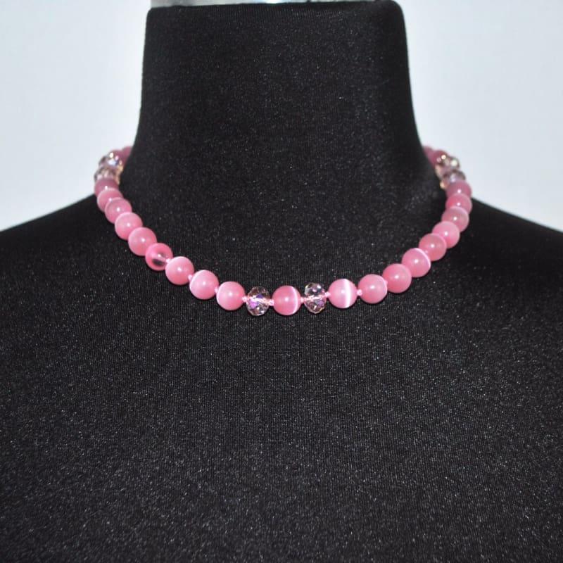 Pink Mexican Opal Beaded Womens Necklace - Handmade