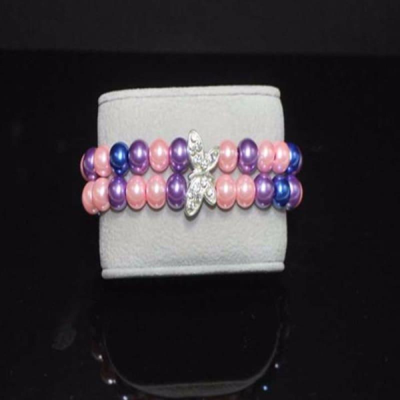 Pink / Purple Glass Pearl Butterfly Bracelets - Handmade