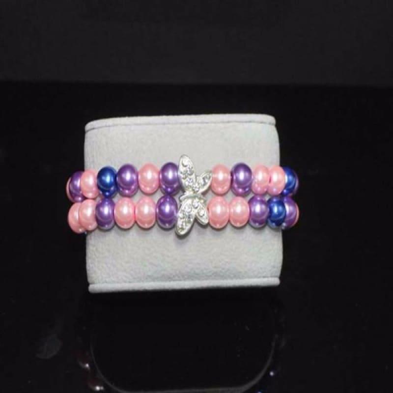 Pink / Purple Glass Pearl Butterfly Bracelets - Handmade