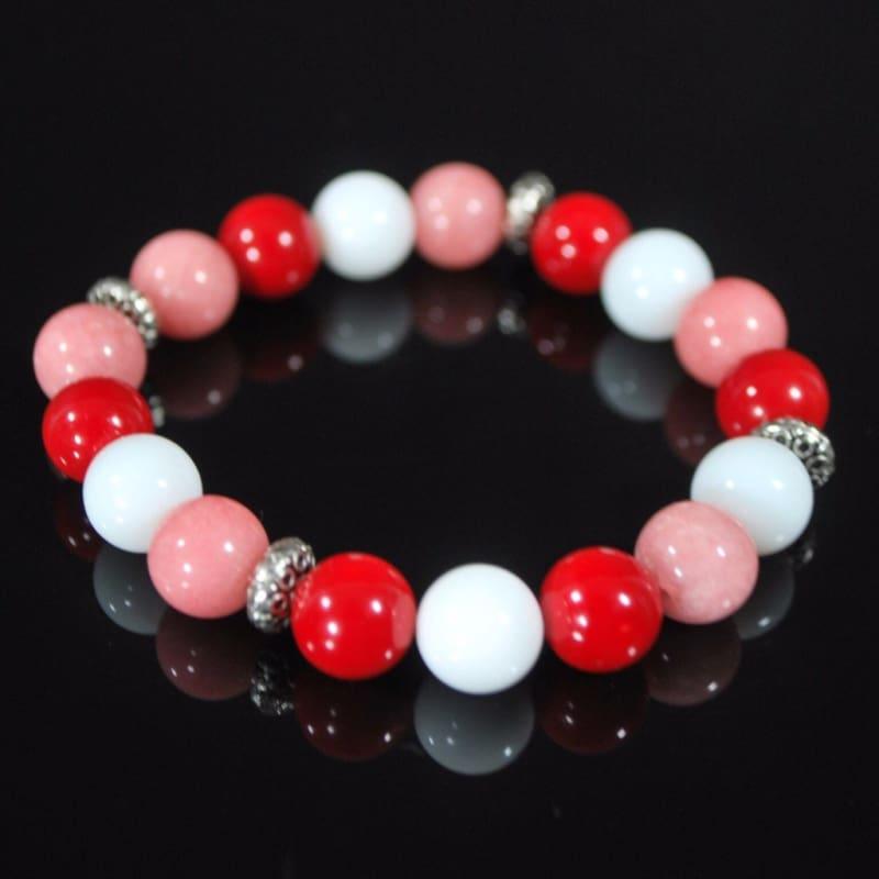 Pink Red And White Mixed Color With Antique Silver Bracelets - Handmade