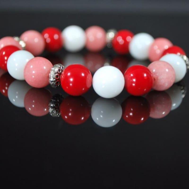 Pink Red and White Mixed Color With Antique Silver Bracelets - Handmade