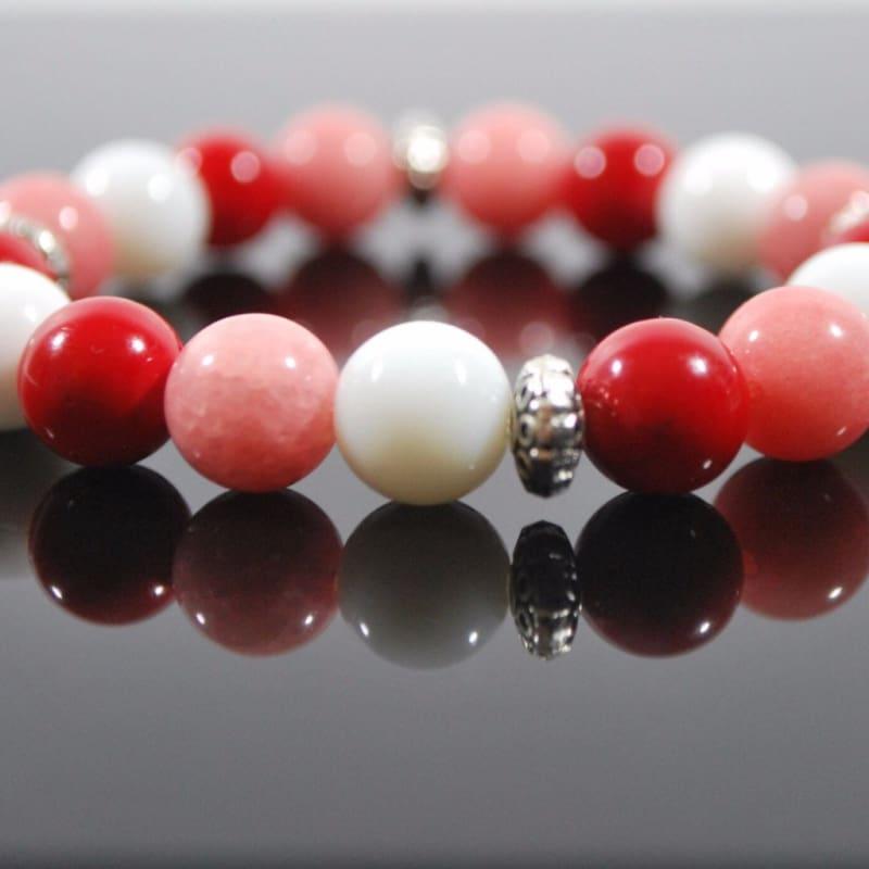 Pink Red and White Mixed Color With Antique Silver Bracelets - Handmade