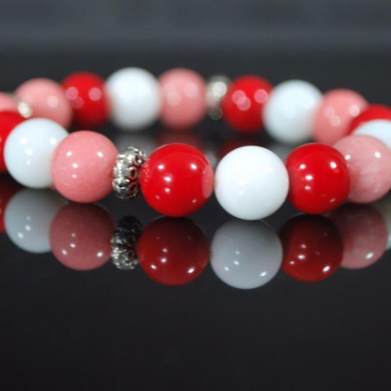 Pink Red and White Mixed Color With Antique Silver Bracelets - Handmade