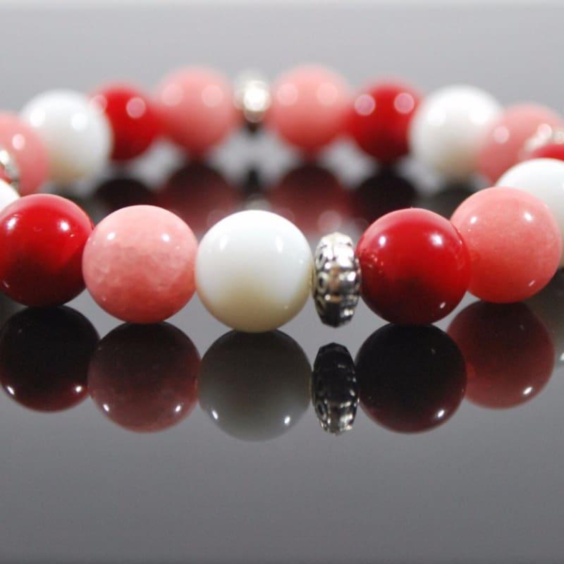 Pink Red and White Mixed Color With Antique Silver Bracelets - Handmade