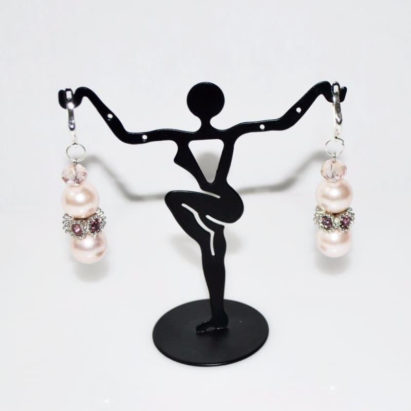 Pink shell Rhinestone Drop Earrings - Handmade