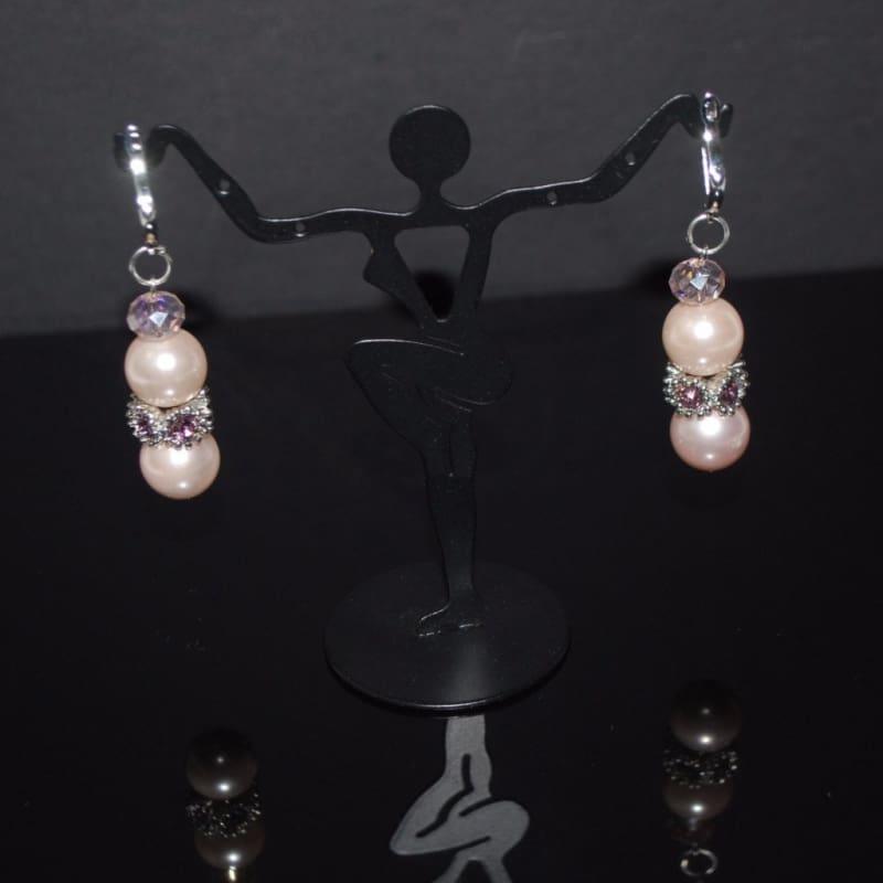 Pink shell Rhinestone Drop Earrings - Handmade