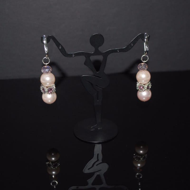 Pink shell Rhinestone Drop Earrings - Handmade