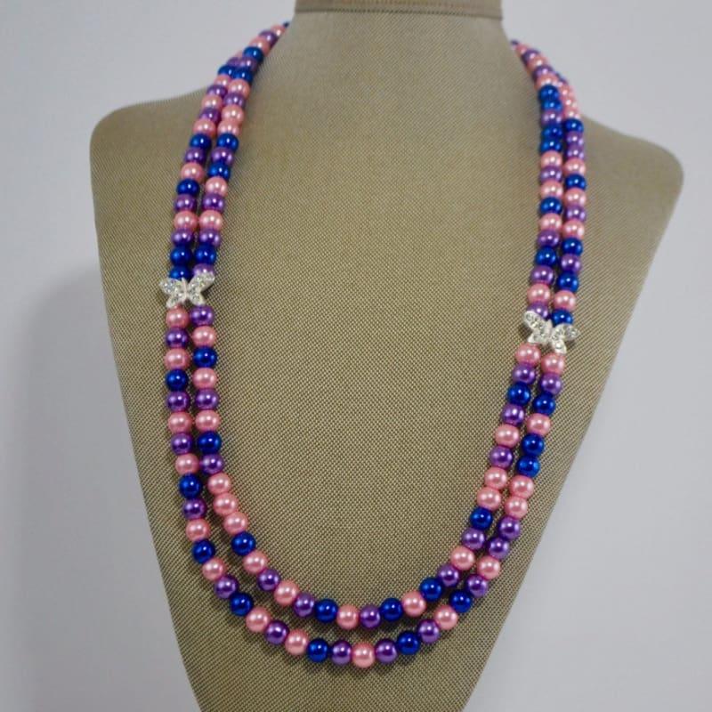 Pink Tricolor Butterfly Womens Necklace - Handmade