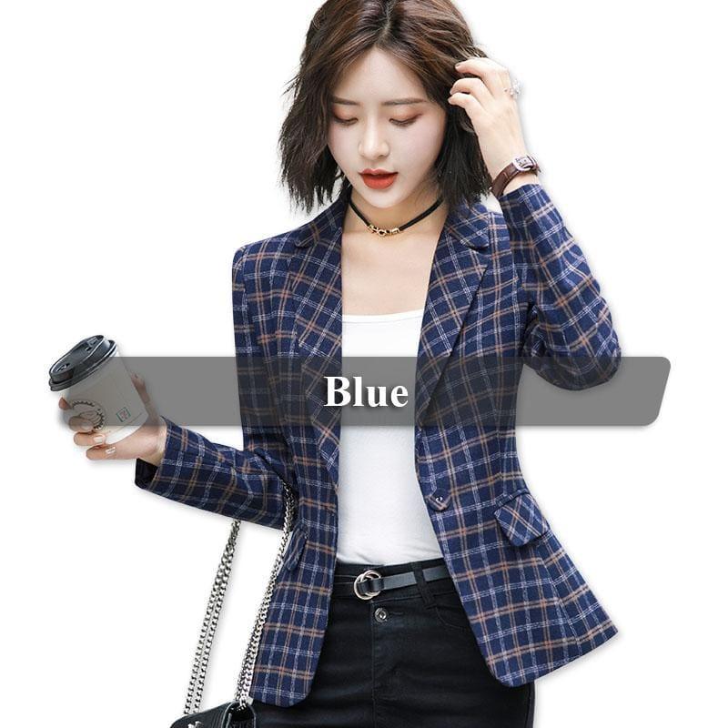 Plaid Jacket With Pocket Casual Style Blazer - Blue / 4Xl - Jackets