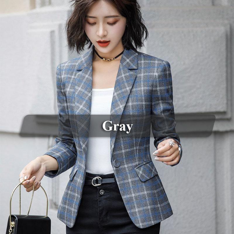 Plaid Jacket With Pocket Casual Style Blazer - Gray / 4Xl - Jackets