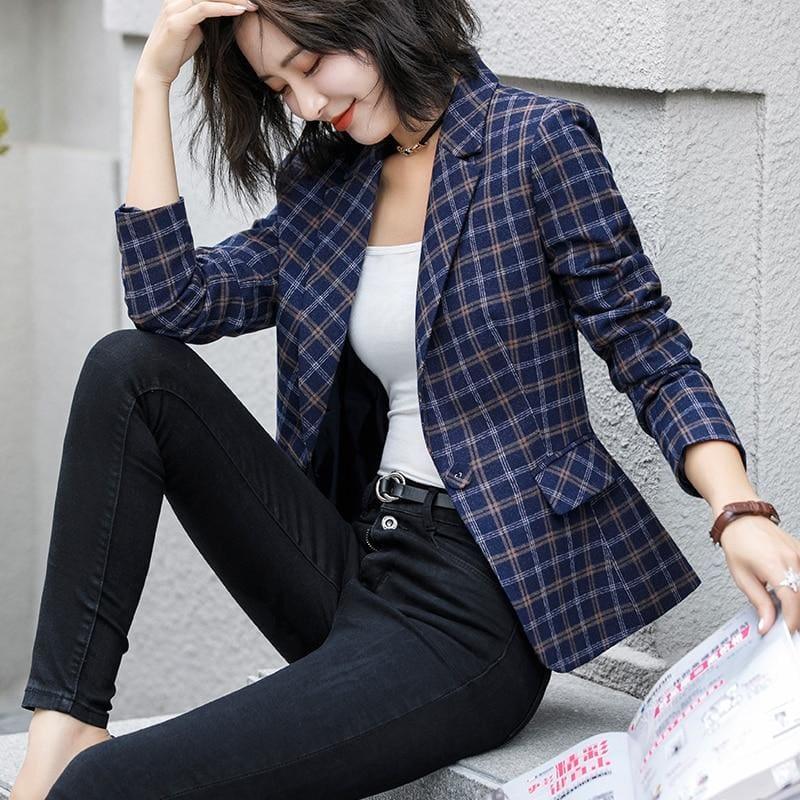 Plaid Jacket With Pocket Casual Style Blazer - Jackets