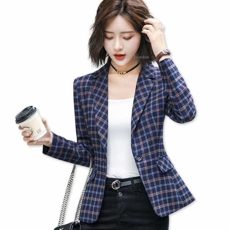 Plaid Jacket with Pocket Casual Style Blazer - jackets