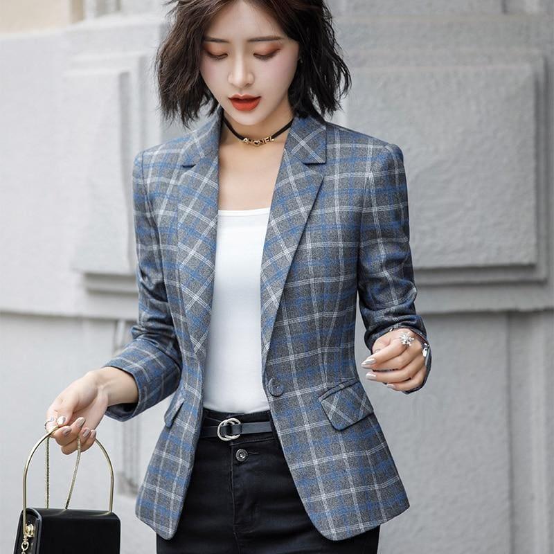 Plaid Jacket With Pocket Casual Style Blazer - Jackets