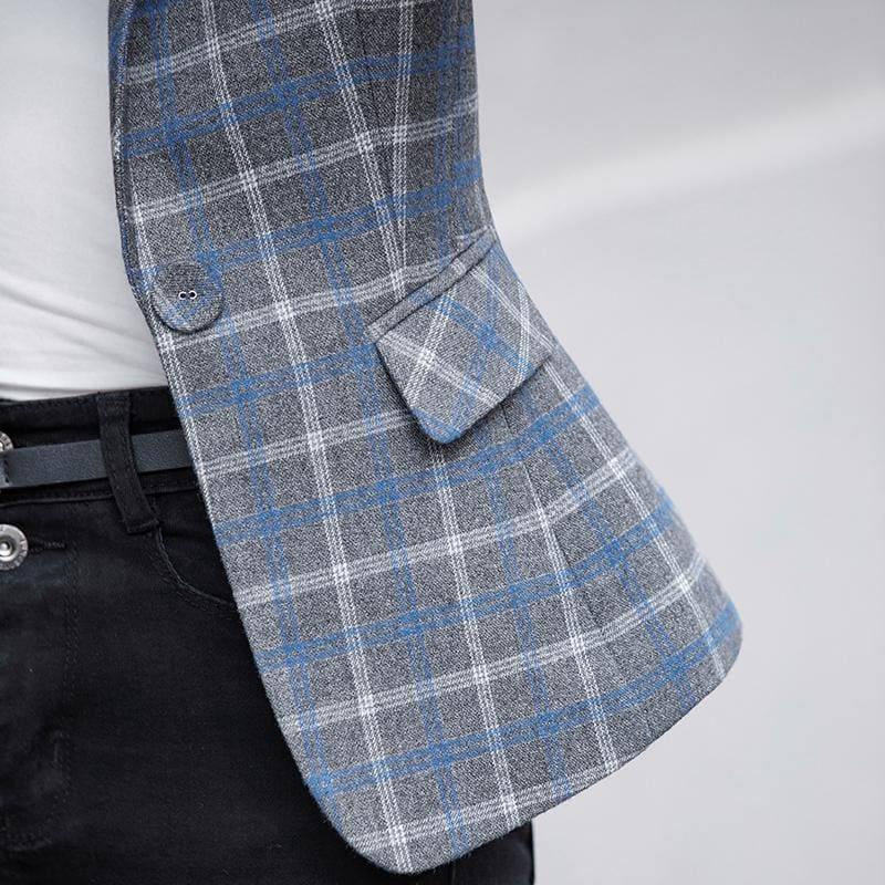 Plaid Jacket With Pocket Casual Style Blazer - Jackets