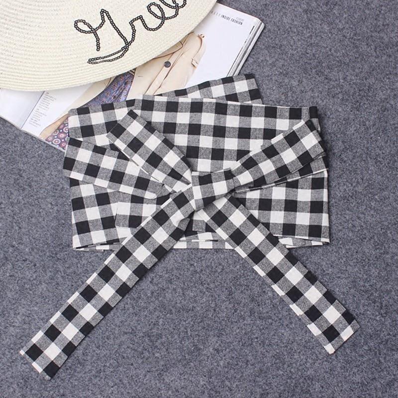 Plaid Lace Up Bowknot Corset Wide Belts Tunic Cummerbunds Belt - Belt