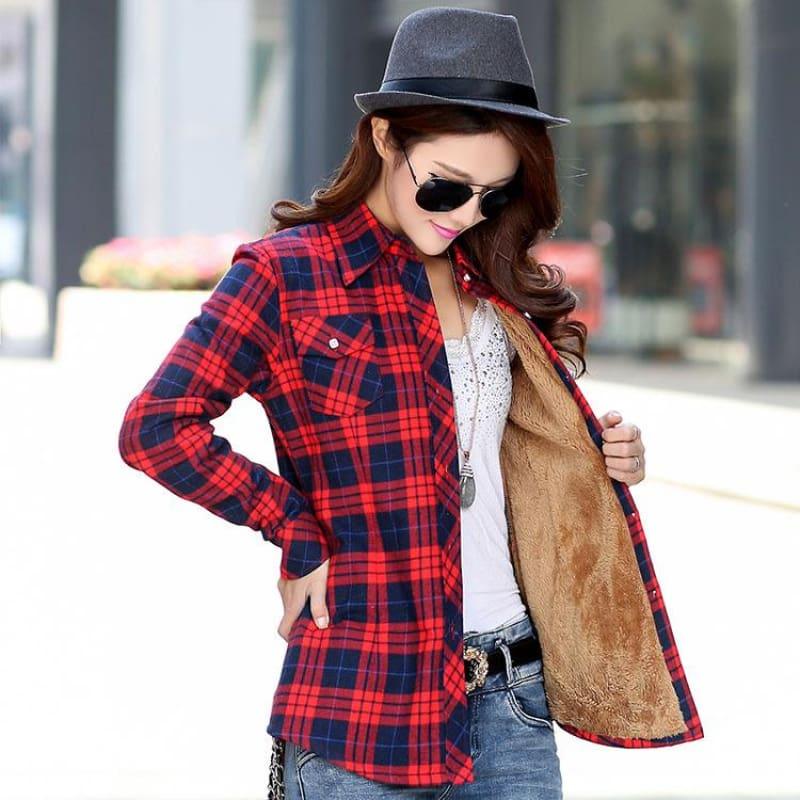 Plaid Shirt Velvet Thick Jacket Style Coat - 07 / L - Coats