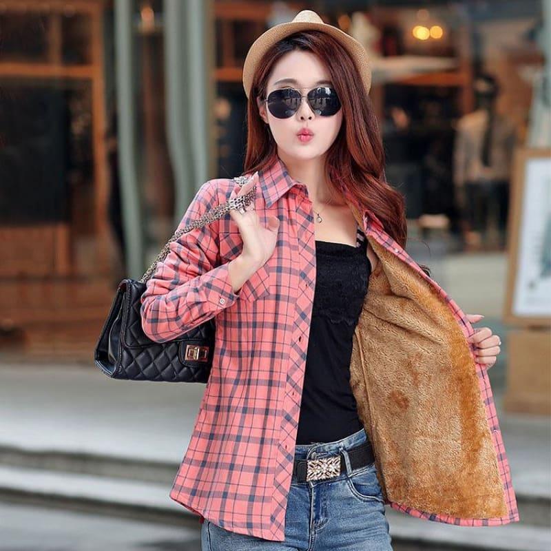 Plaid Shirt Velvet Thick Jacket Style Coat - 20 / L - Coats