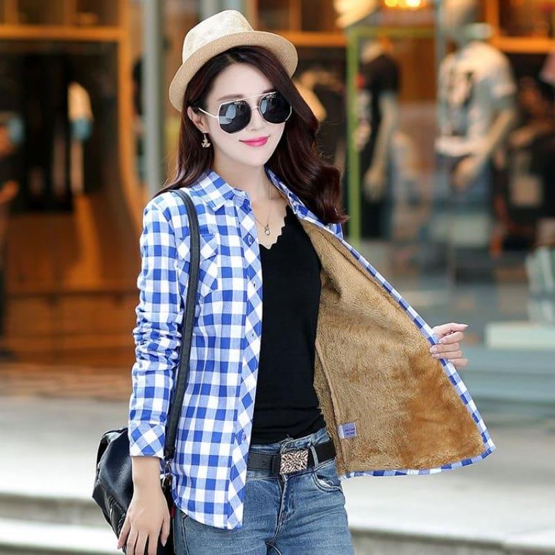 Plaid Shirt Velvet Thick Jacket Style Coat - 24 / L - Coats