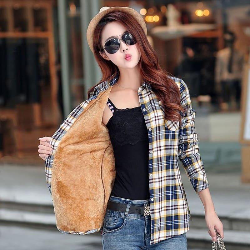 Plaid Shirt Velvet Thick Jacket Style Coat - Coats