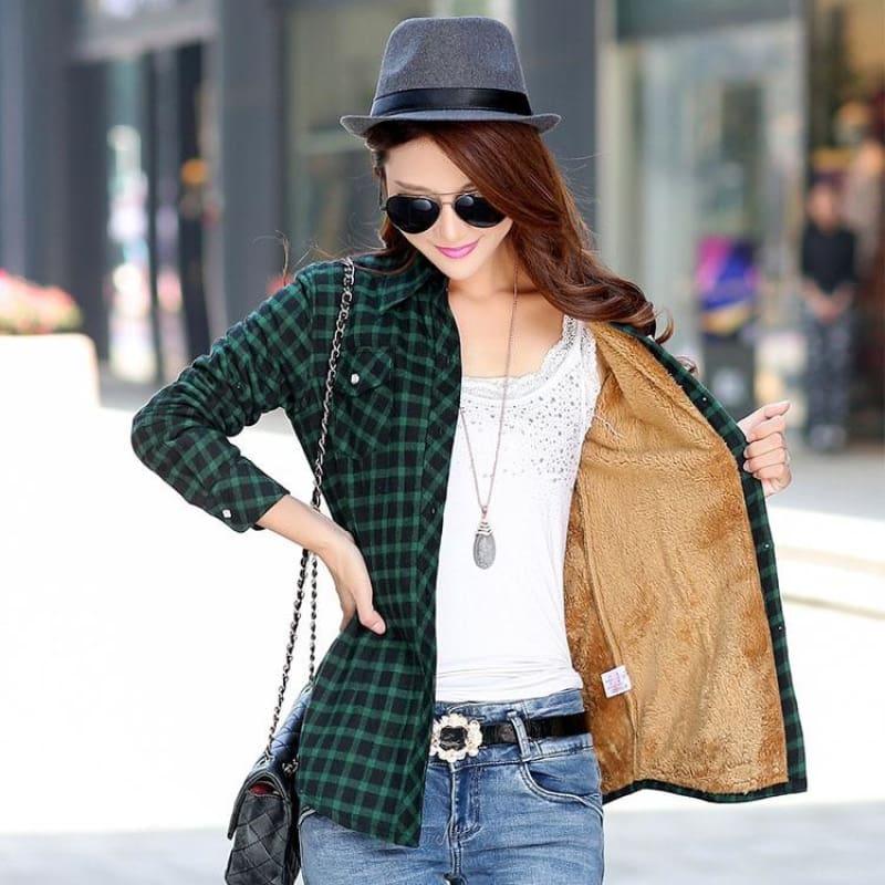 Plaid Shirt Velvet Thick Jacket Style Coat - Coats