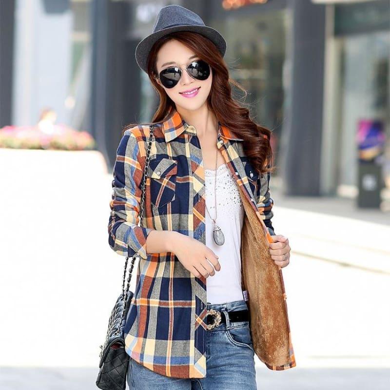 Plaid Shirt Velvet Thick Jacket Style Coat - Coats