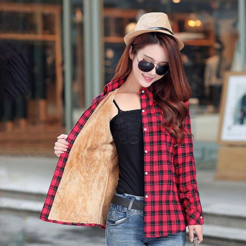 Plaid Shirt Velvet Thick Jacket Style Coat - Coats