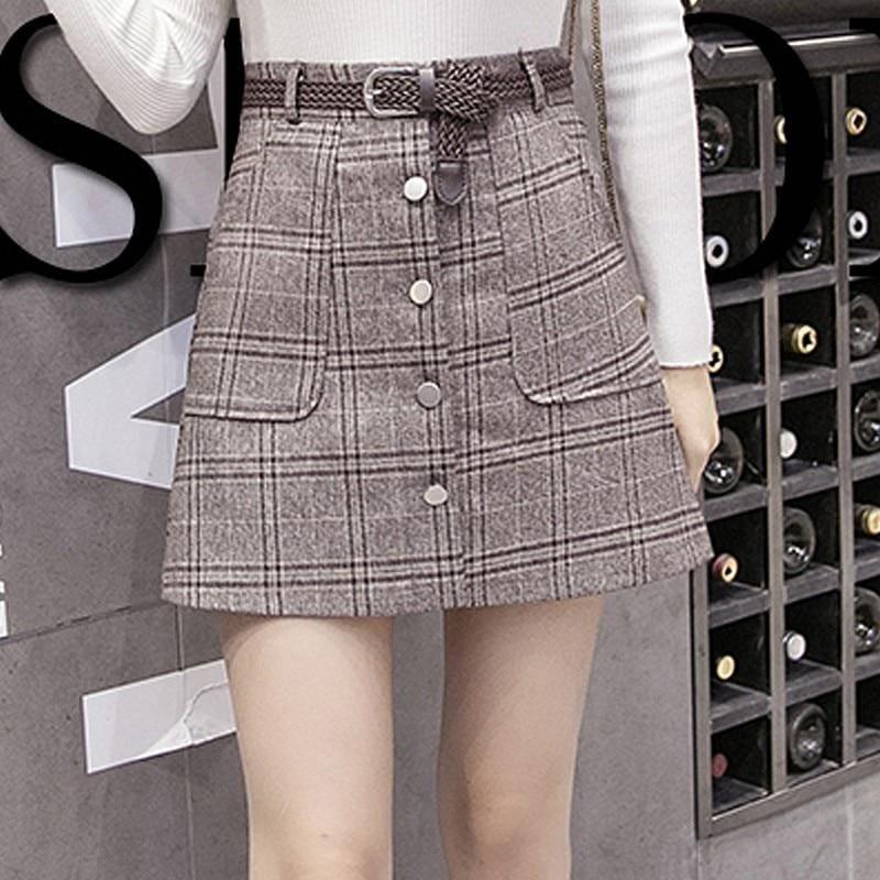 Plaid Skirt Femme Single Breasted Mini Skirt - Brown / L - Skirts