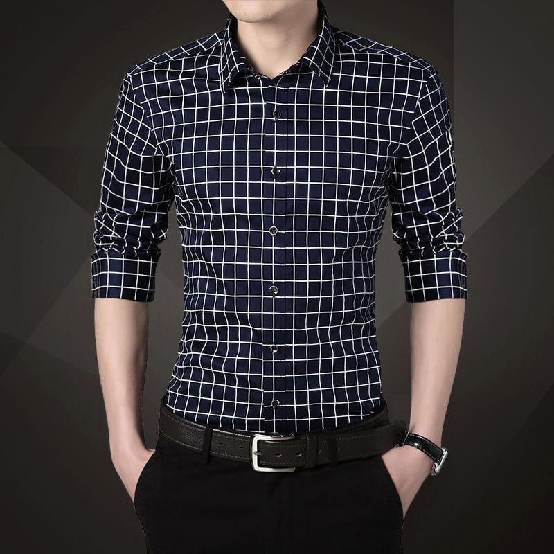 Plaid Squared Casual Mens Long Sleeve Shirt - Blue / M - Mens T-shirt