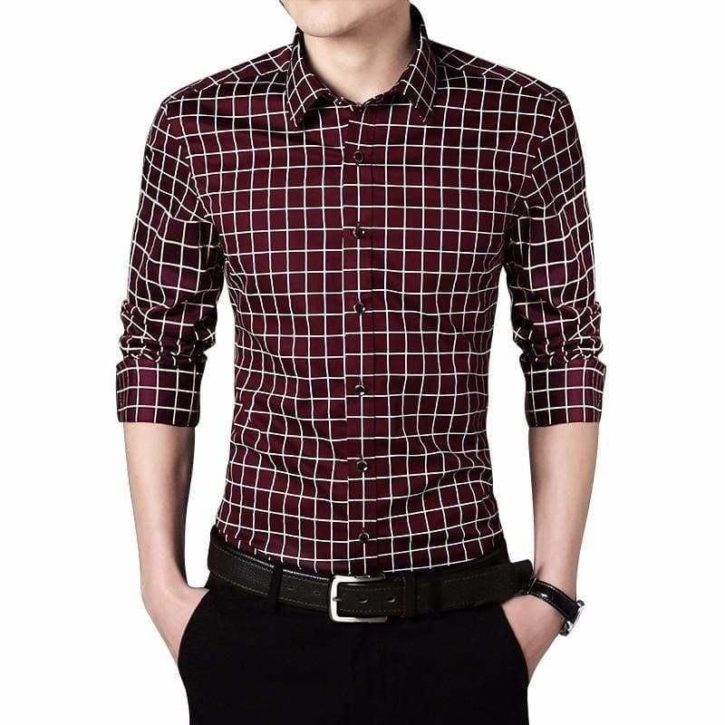 Plaid Squared Casual Mens Long Sleeve Shirt - Mens T-shirt