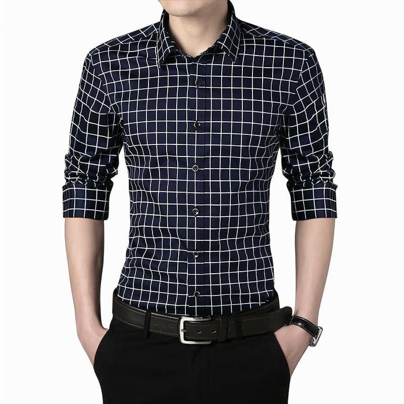 Plaid Squared Casual Mens Long Sleeve Shirt - Mens T-shirt