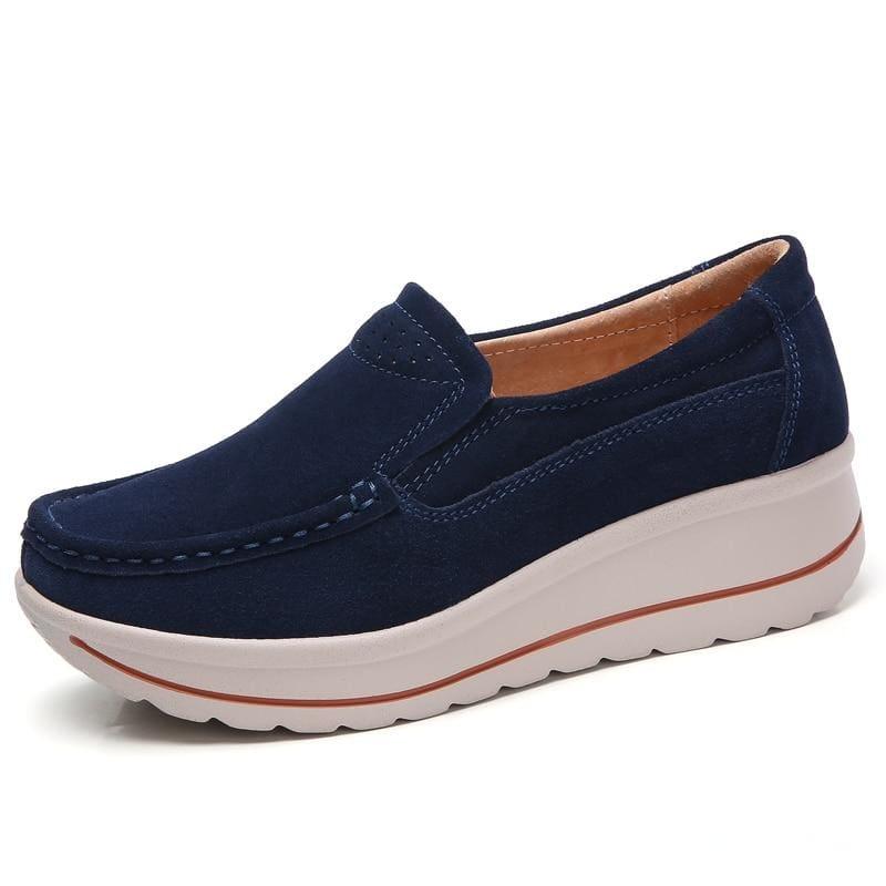 Platform Sneakers Leather Suede Slip On Flats - 3507 Navy Blue / 10.5 - Flats