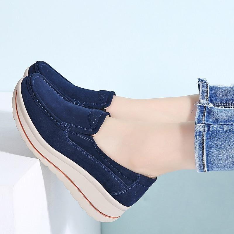 Platform Sneakers Leather Suede Slip On Flats - Flats