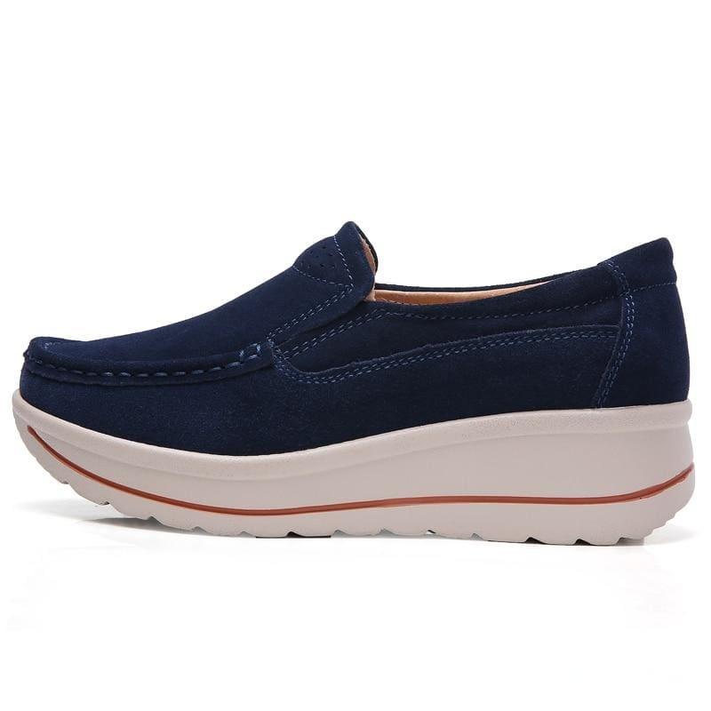 Platform Sneakers Leather Suede Slip On Flats - Flats