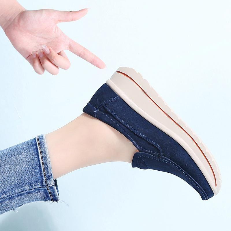 Platform Sneakers Leather Suede Slip On Flats - Flats