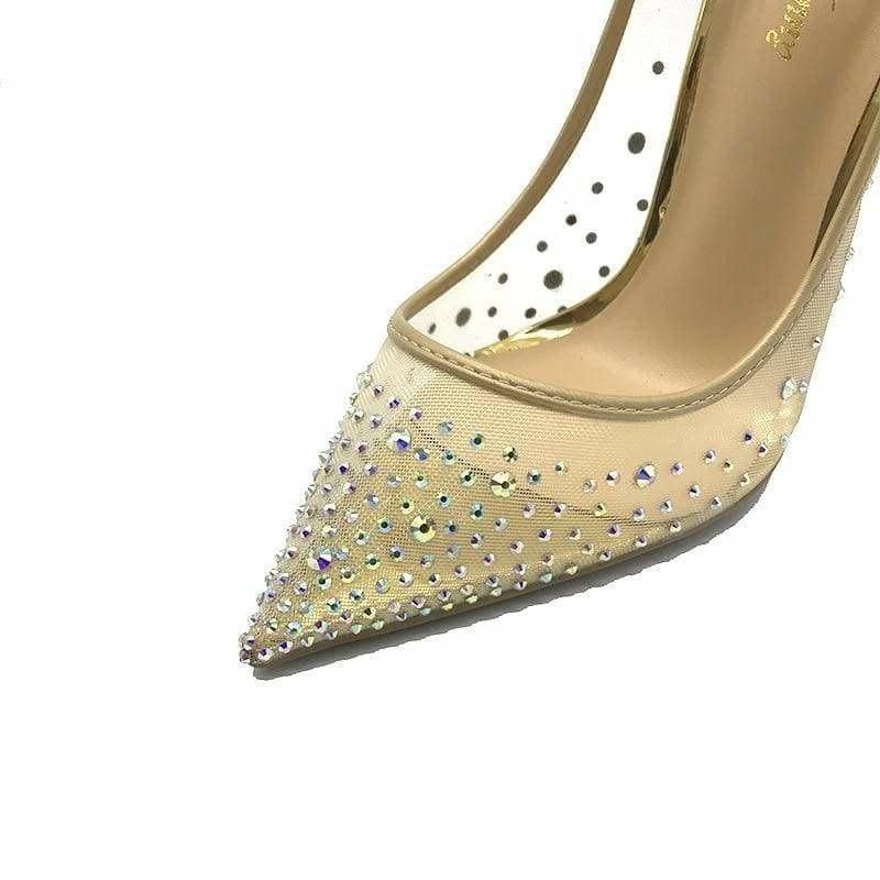 Pointed Toe Heels Crystal Silver High Heels Pumps - pumps