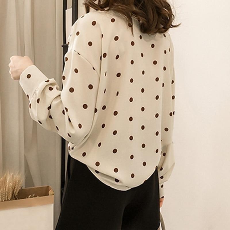 Polka Dot Long Sleeve Shirt Women Chiffon Blouse - Long Sleeve