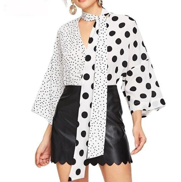 Polka Dots Printing Casual Blouse - TeresaCollections