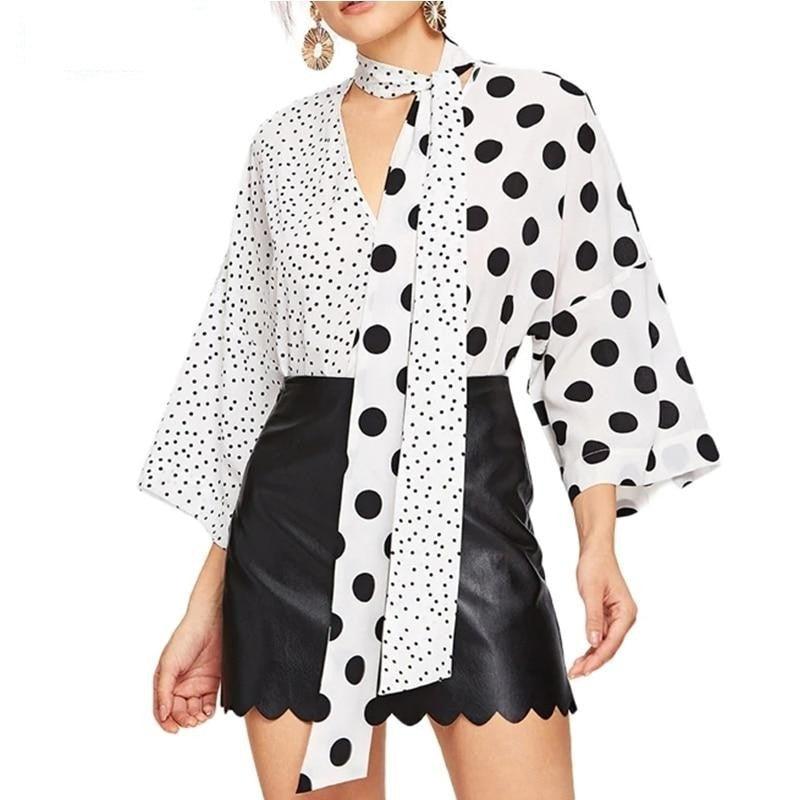 Polka Dots Printing Casual Blouse - TeresaCollections