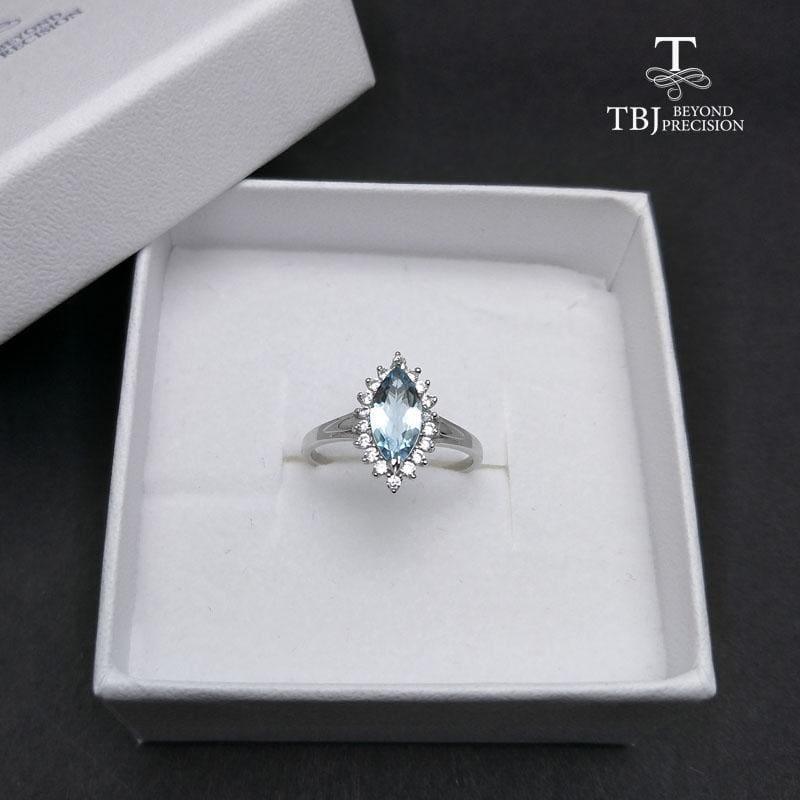 Princess Cut Brazilian Aquamarine 5*10 0.75ct Gemstone Ring - rings