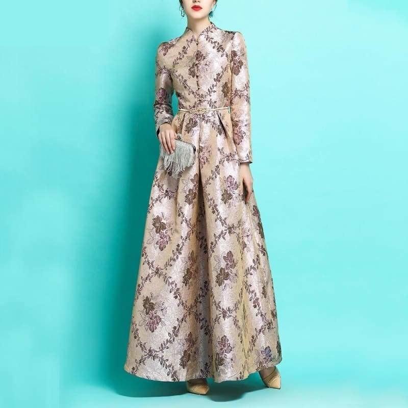 Print Ankle-Length Elegant A-line Maxi Dress - Maxi Dress