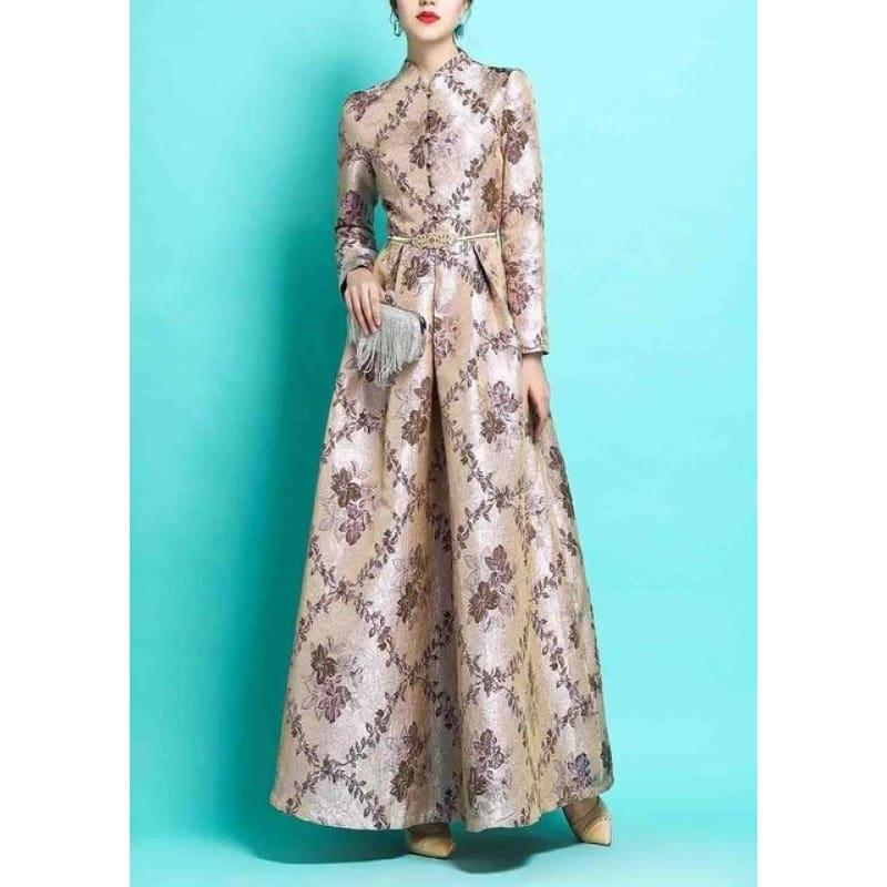 Print Ankle-Length Elegant A-line Maxi Dress - picture color / S - Maxi Dress