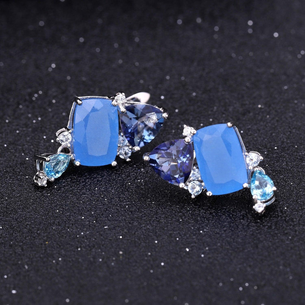 Candy Color Irregular  Aqua-blue Calcedony 925 Sterling Silver Ring Earrings Pendant Jewelry Set - TeresaCollections
