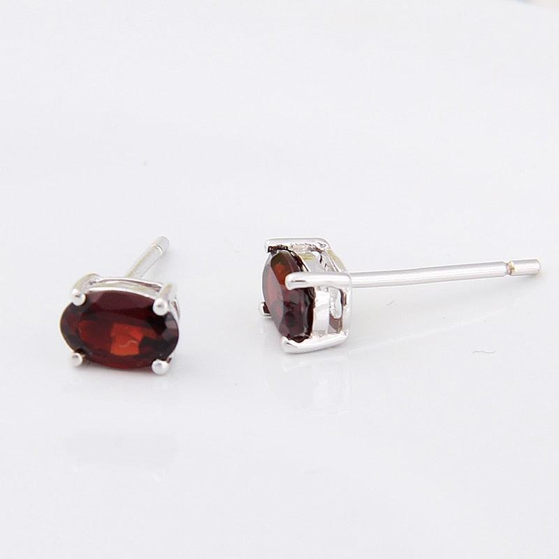 Natural Oval Simple Garnet Stud Earrings - TeresaCollections