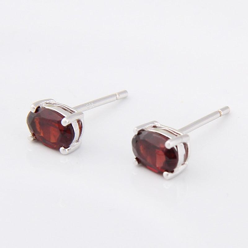 Natural Oval Simple Garnet Stud Earrings - TeresaCollections