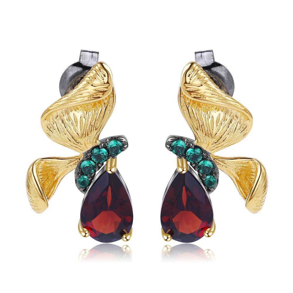 Garnet Gemstone Handmade Butterfly Stud Earrings - TeresaCollections