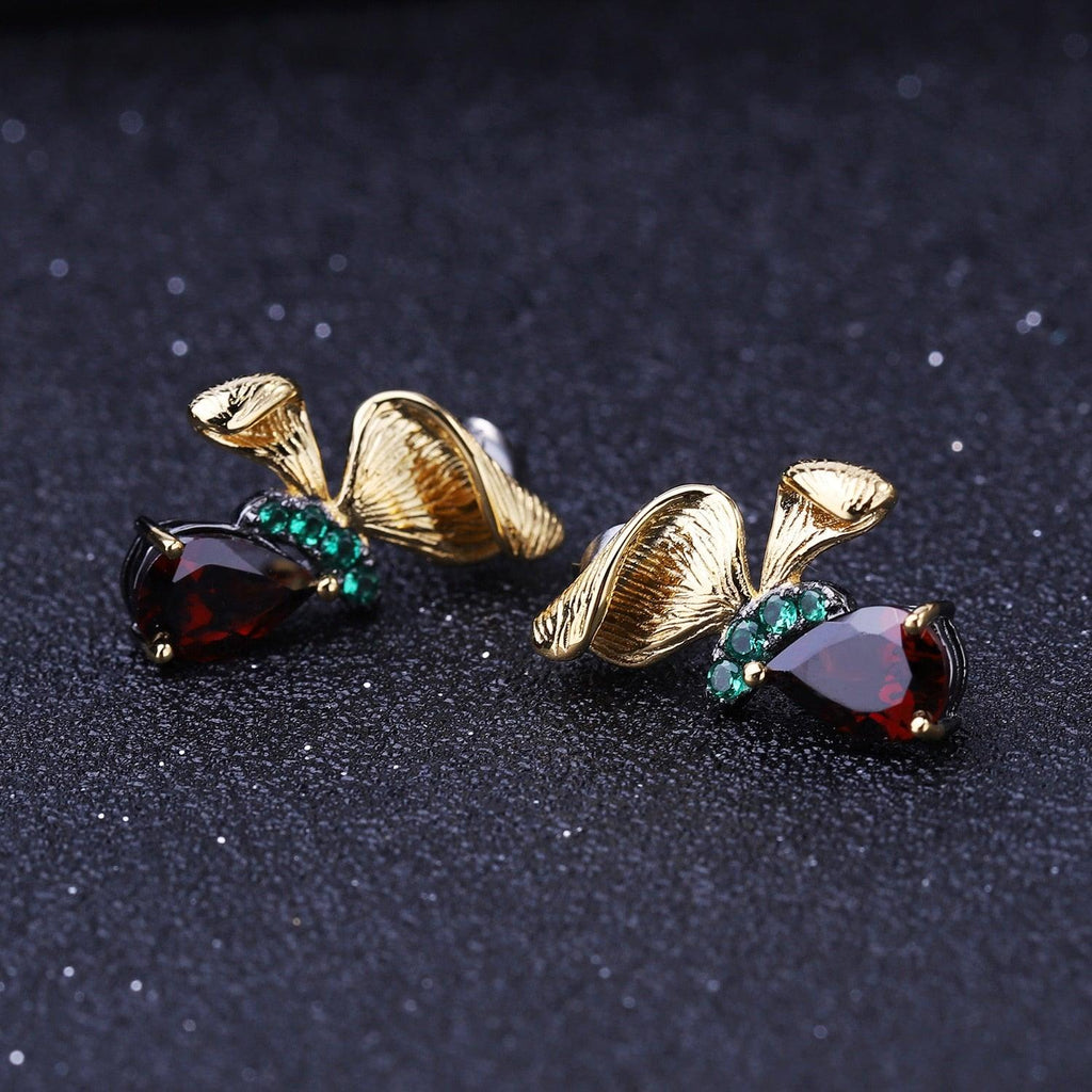 Garnet Gemstone Handmade Butterfly Stud Earrings - TeresaCollections