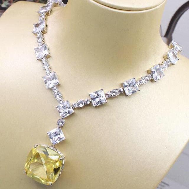 Yellow Stone Full Cubic Zirconia Pendant  Necklace - TeresaCollections