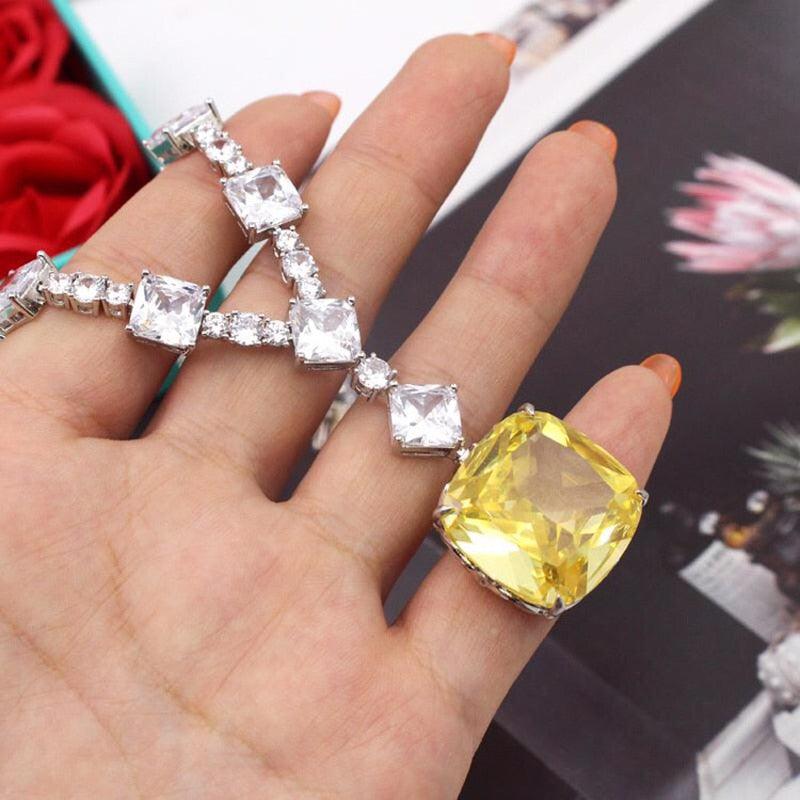 Yellow Stone Full Cubic Zirconia Pendant  Necklace - TeresaCollections