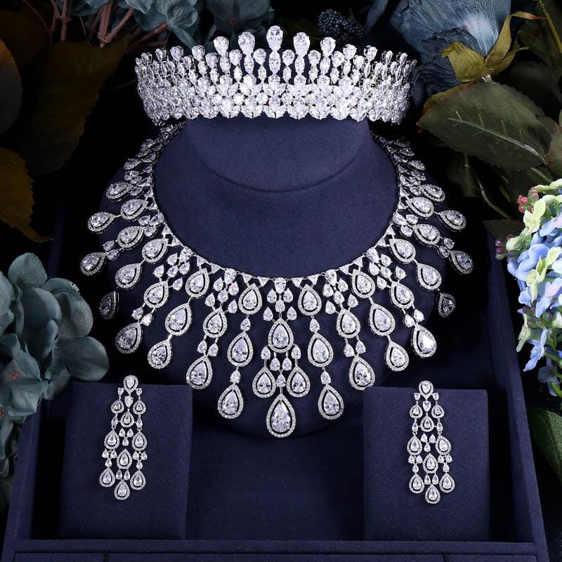 Three pcs Bridal CZ Crystal Wedding Jewelry Sets - TeresaCollections