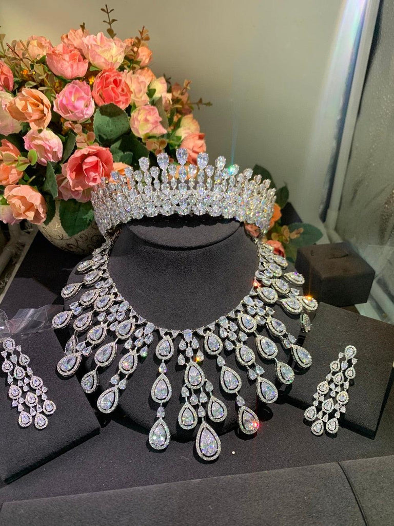 Three pcs Bridal CZ Crystal Wedding Jewelry Sets - TeresaCollections